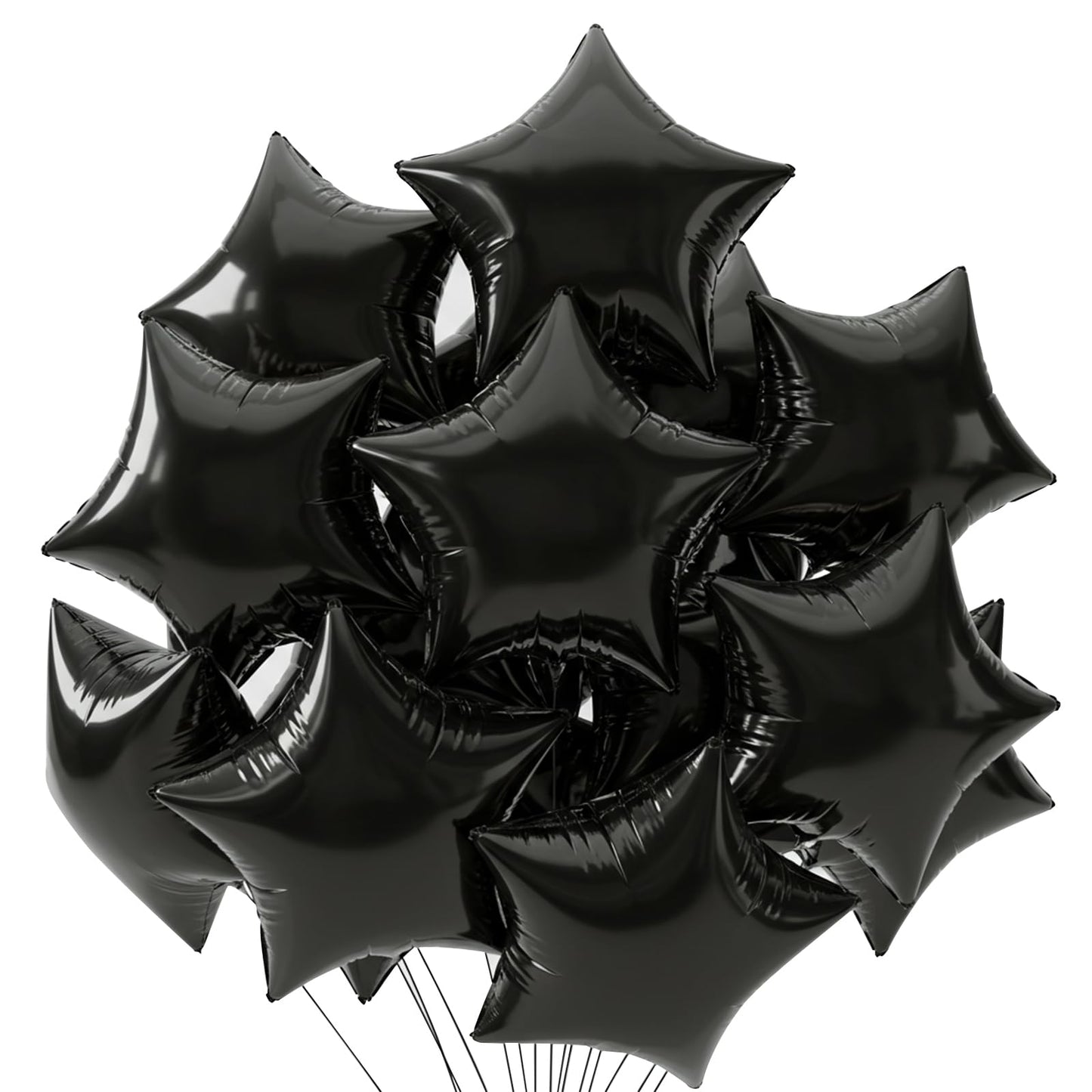 TONIFUL 15Pcs 18 Inch Large Black Star Shape Foil Balloons Big Black Stars Helium Mylar Ballons for Birthday Wedding Baby Shower