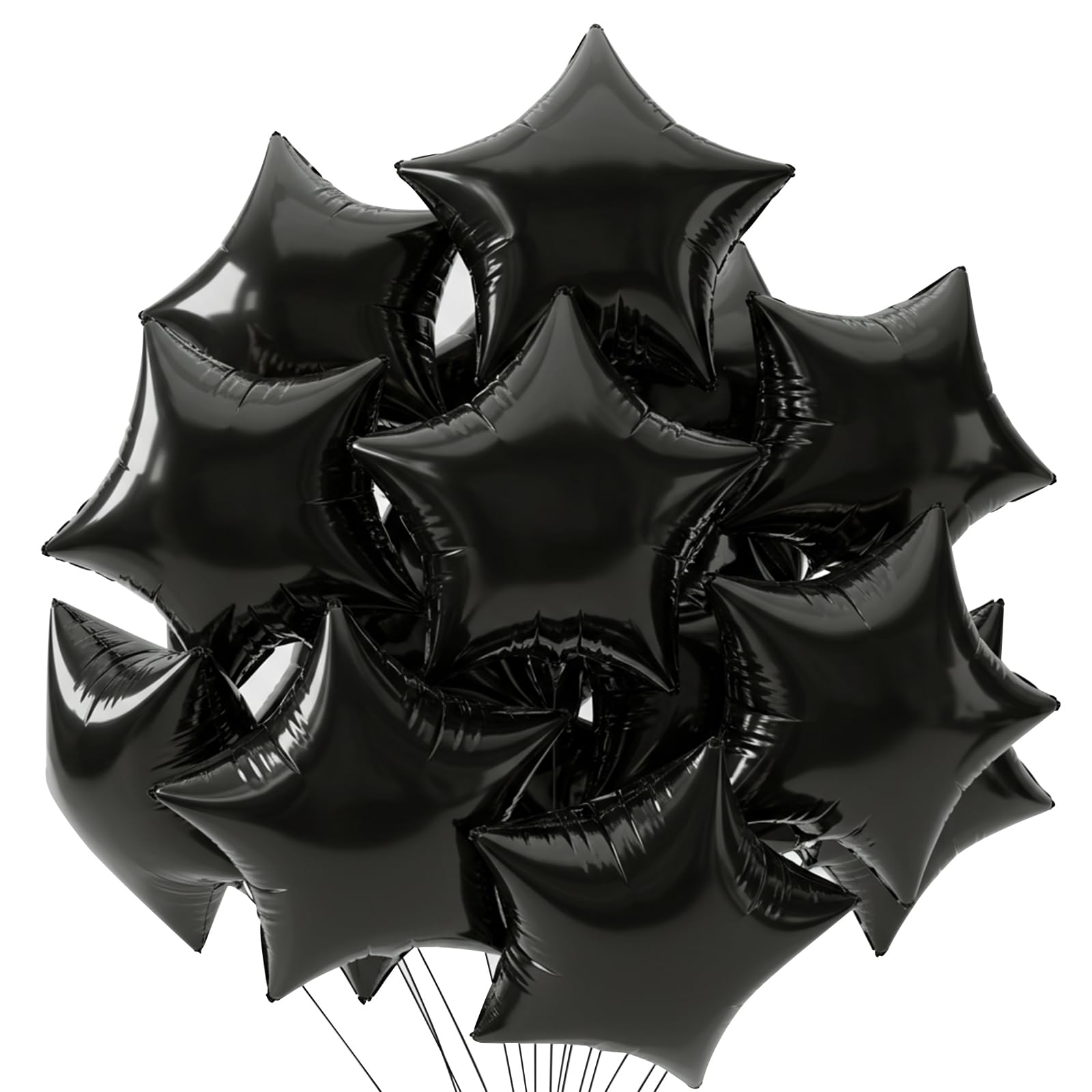TONIFUL 15Pcs 18 Inch Large Black Star Shape Foil Balloons Big Black Stars Helium Mylar Ballons for Birthday Wedding Baby Shower