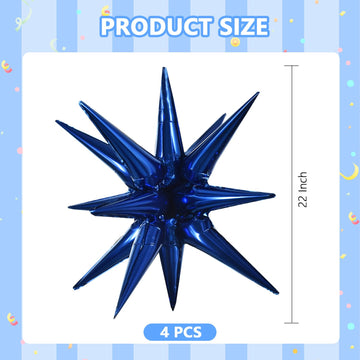 Toniful 4 Pcs 22Inch 4D Navy Blue Explosion Star Mylar Balloons 14Point Star Balloons For Party Backdrop Christmas,New Year Birt