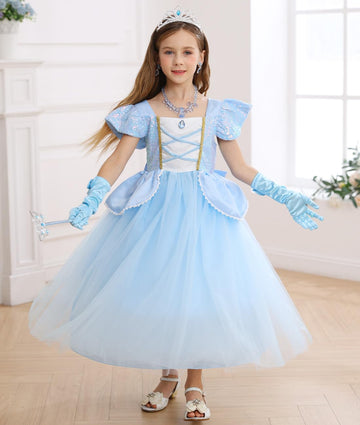 Itvti Princess Cinderella Costume For Girls Kids Cosplay Dress Carnival Halloween Party Outfit, Blue, 3-4 Years