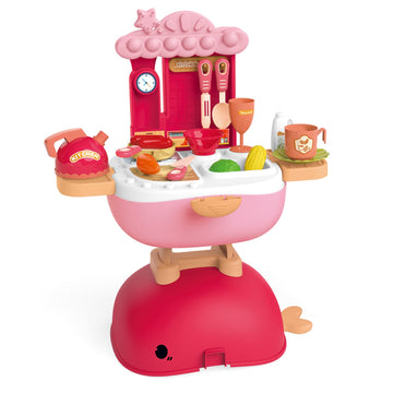 Webby 3 IN1 Kitchen Set Role Play for Girls |Foldable Backpack | School Bag | Pretend Play Toy for Kids (30 Pcs)