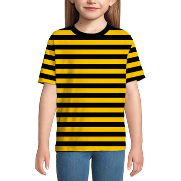Kids Black Yellow Striped Shirt Halloween Girls Bee Costume Summer Short Sleeve Casual Tee Top 5-6 Years