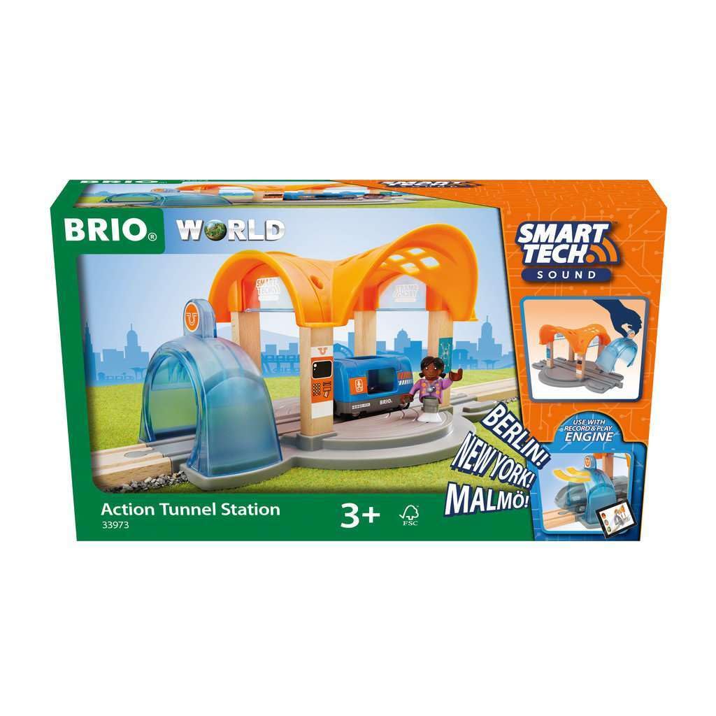 BRIO 33973 Smart Tech Sound Action Tunnel Station | Wooden Toy Train Set for Kids Age 3 and Up -Like New