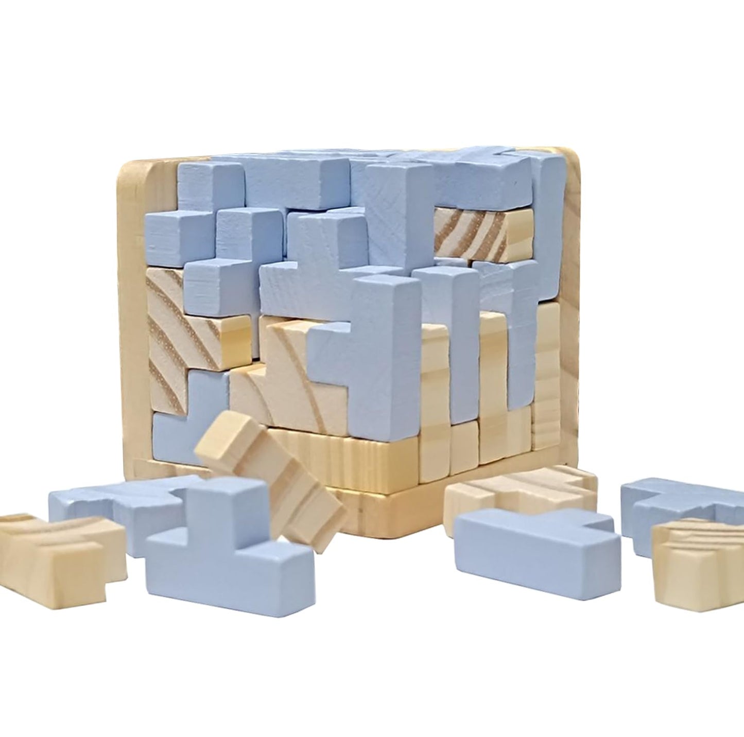 3D Wooden Brain Teaser Puzzle Cube Wooden Puzzles T-Shaped Jigsaw Logic Puzzle Game Puzzles Educational Toy For Kids And Adults (Light Grey)