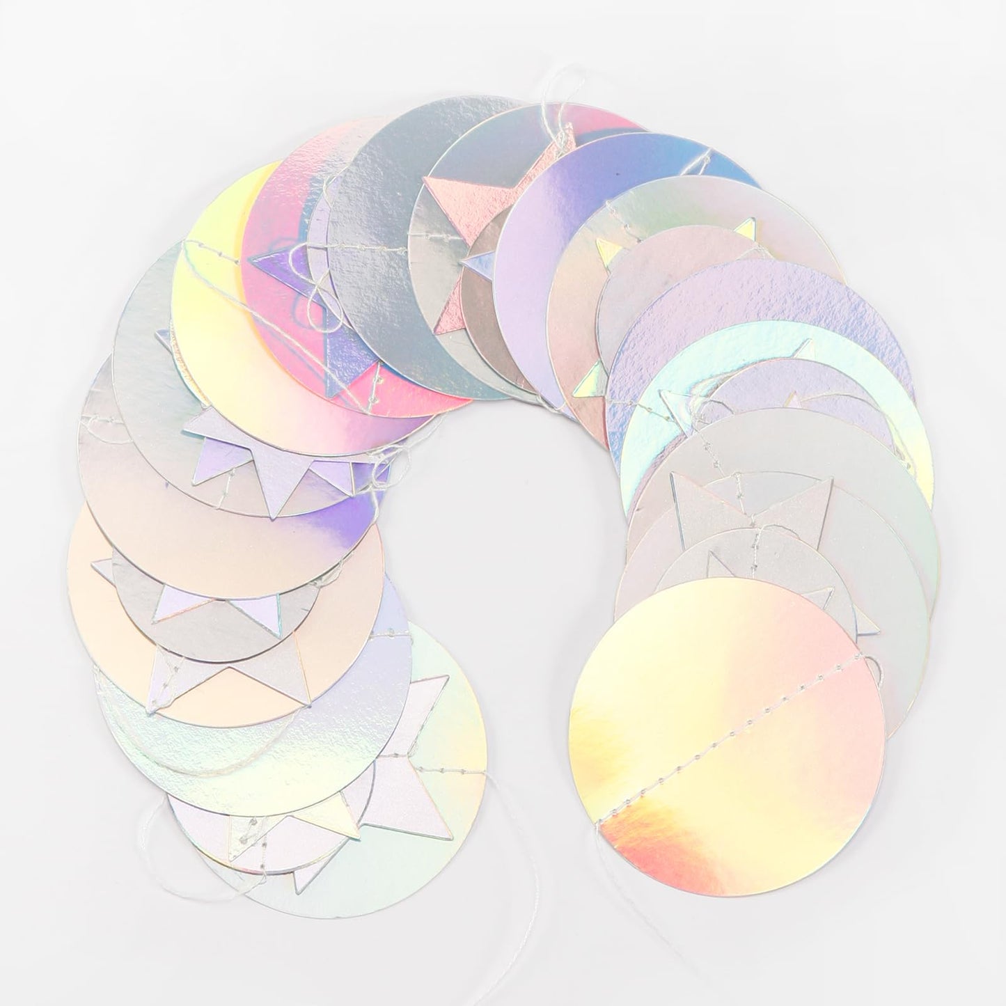 Iridescent Disco-Holographic Birthday Party-Decorations Garland - 52Ft Star Neon Wedding Hanging Paper Streamers Banner,Christma