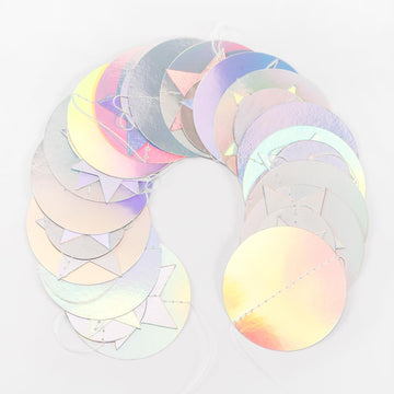Iridescent Disco-Holographic Birthday Party-Decorations Garland - 52Ft Star Neon Wedding Hanging Paper Streamers Banner,Christma