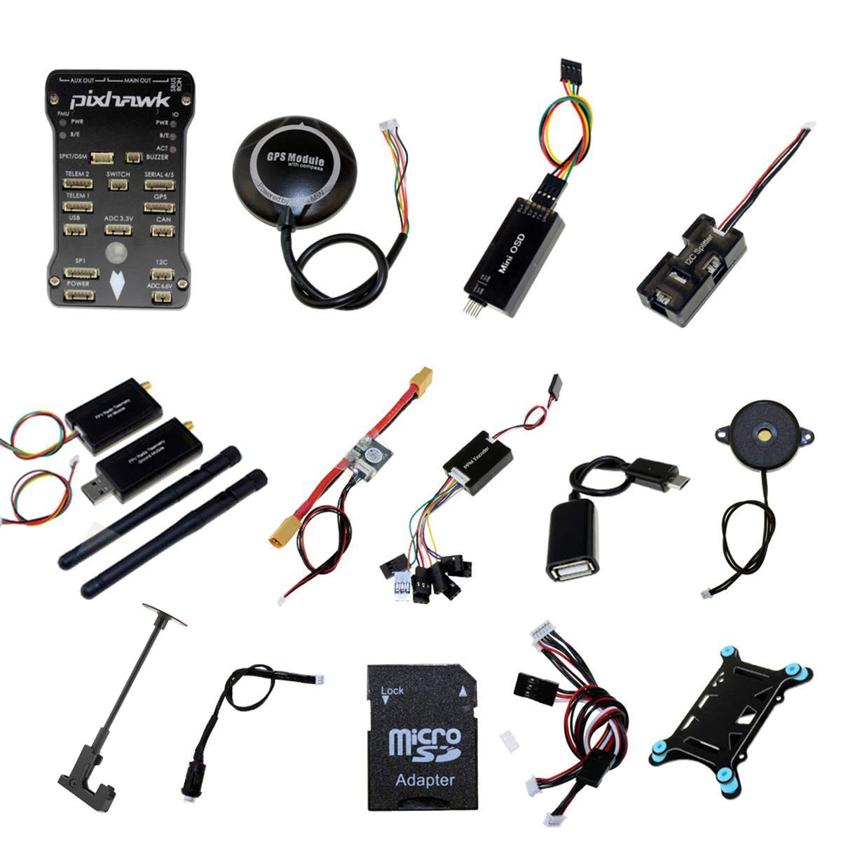 Pixhawk PX4 PIX 2.4.8 Flight Controller NEO-M8N GPS 3DR 915Mhz Radio Telemetry Set OSD Module PPM Module I2C Splitter Expand Mod