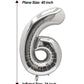 Aule 40 Inch Big Silver 6 Balloon Number Large Foil Helium Number Balloons 0-9 Jumbo Giant Happy 6Th Birthday Party Decorations