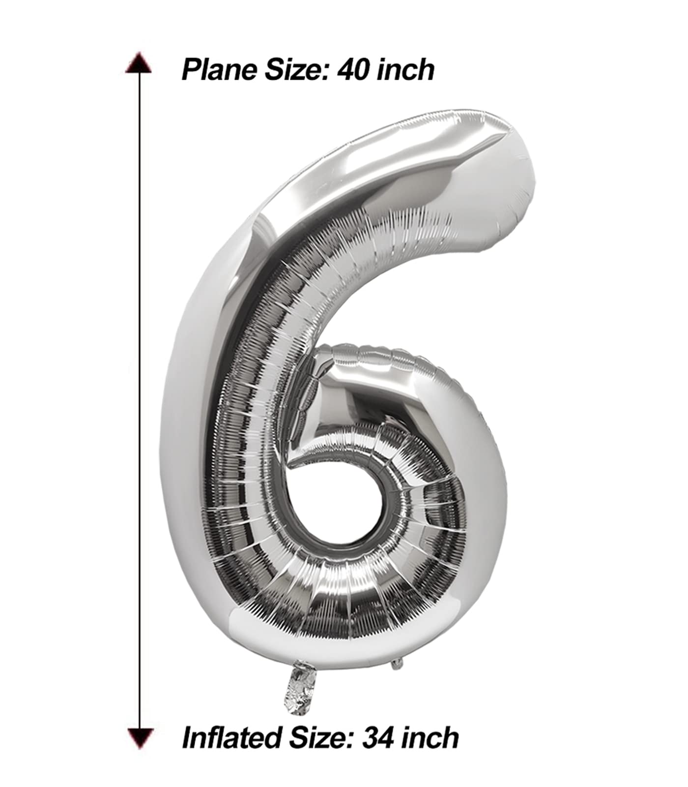Aule 40 Inch Big Silver 6 Balloon Number Large Foil Helium Number Balloons 0-9 Jumbo Giant Happy 6Th Birthday Party Decorations