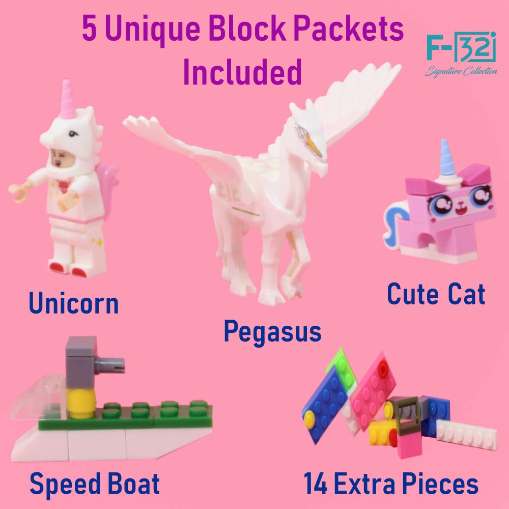 F-32 Unicorn Build-On Brick Mug W/ 5 Packs Of Building Blocks,Compatible With Lego,14 Oz Novelty Diy Unique Funny Coffee Cup Gift (Unicorn Pink)
