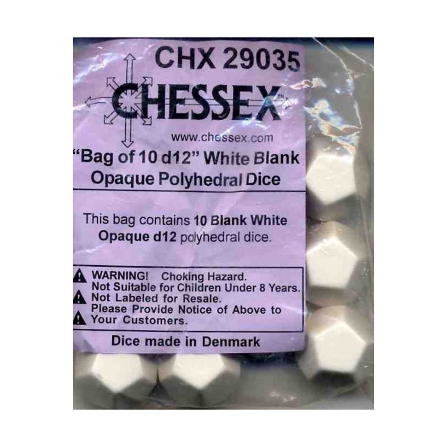 chessex Manufacturing 29035 Opaque Blank White D12 Bag Set Of 10