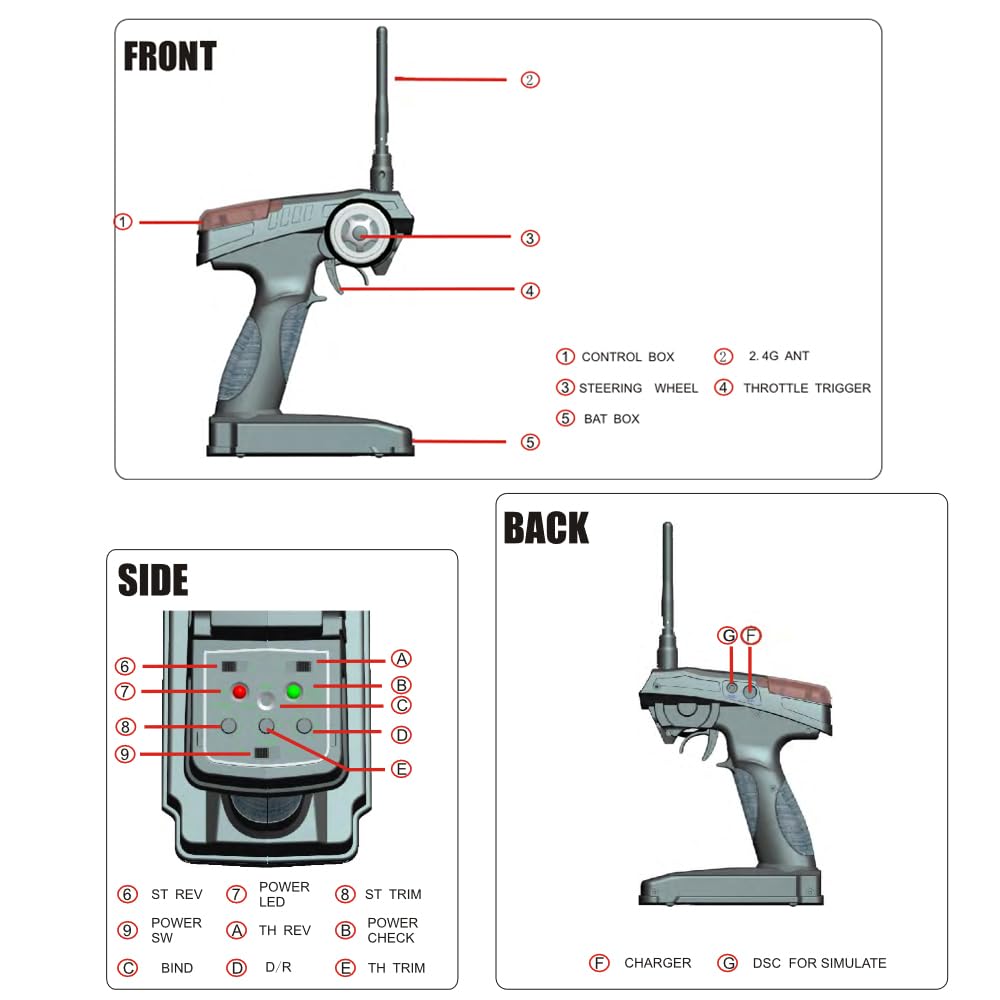 Flysky FS-GT2 RC Transmitter with FS-GR3E Receiver, 2.4GHz 2 Channels Radio Controller and 3 Channels Receiver for RC Car Boat