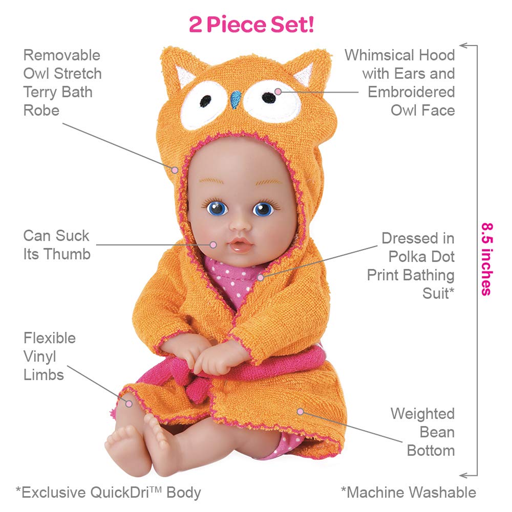 Adora Bath Time Baby Tots Collection, 8.5' Baby Doll And Clothes Set, Made With Fresh Powder Scent, Machine Washable And Exclusive Quickdri Vinyl Body, Birthday Gift For Ages 1+ - Owl