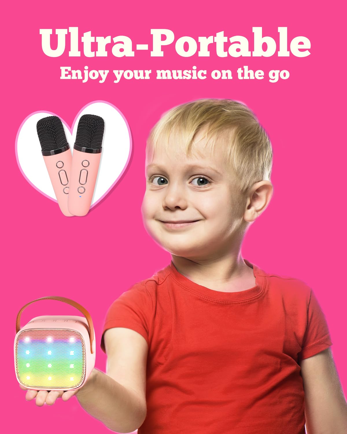 Verkb Kids Karaoke Machine, Kids Toys Birthday Gift For Girls, Mini Portable Bluetooth Speaker With 2 Wireless Microphone For Gi