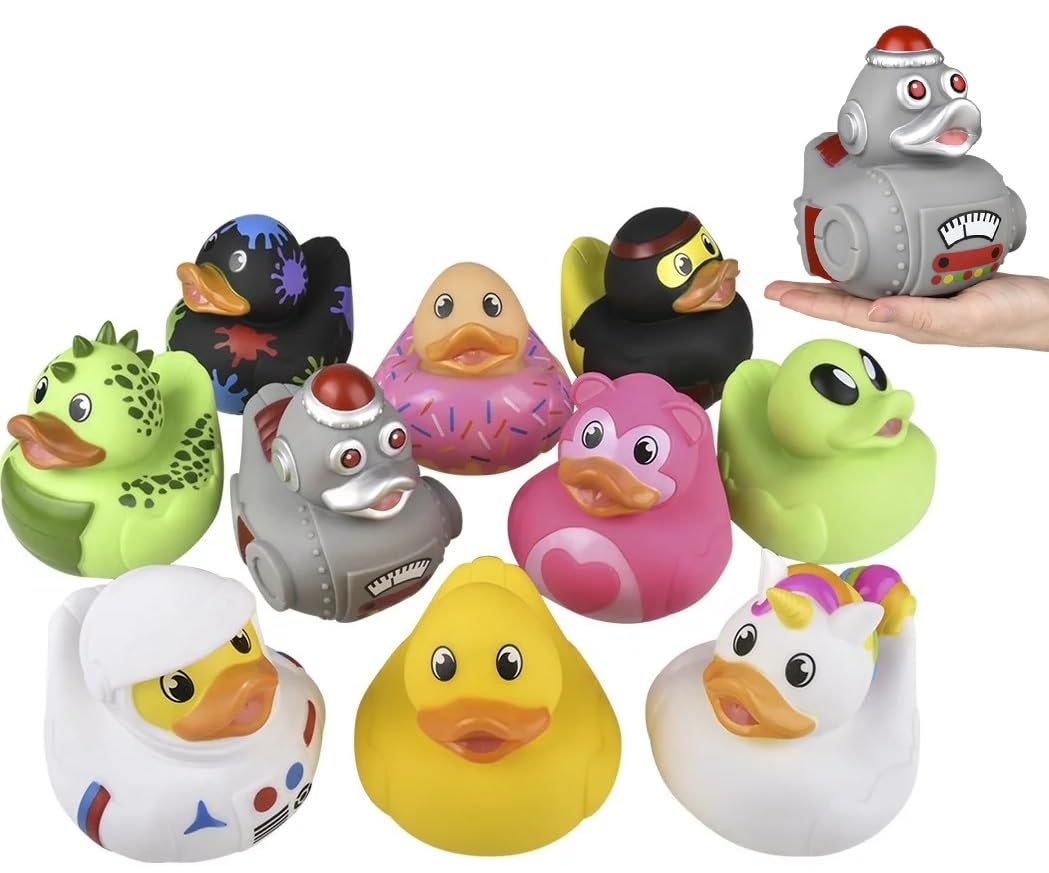 Zugar Land Big Rubber Ducky Collectible Mix (5.5'') Alien, Robot, Dinosaur, Splat, Ninja, Confetti, Pink Heart, Yellow, Unicorn,