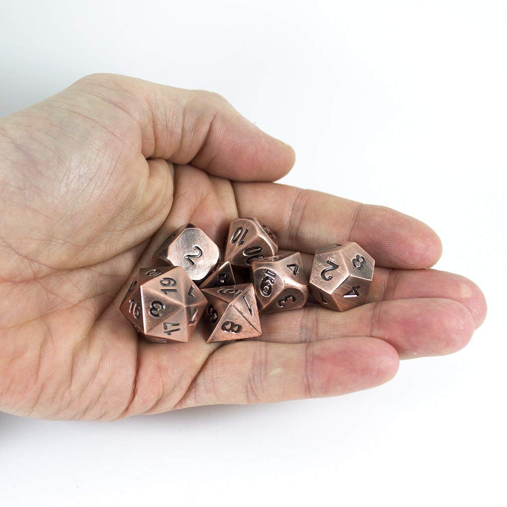 Bronze Metal Dice - Full Polyhedral Set in Presentation Tin