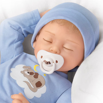 So Truly Real Puppy Over The Moon Vinyl Baby Doll by Artist Mayra Garza Featuring A Custom Footed Sleeper Outfit with Hat