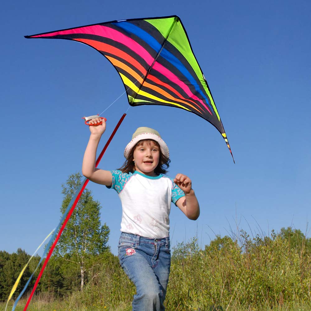 Mint's Colorful Life Delta Kite - Easy to Fly, Large Multicolor Polyester Kite with 3 Ribbons & 300ft String, Model 32709293312