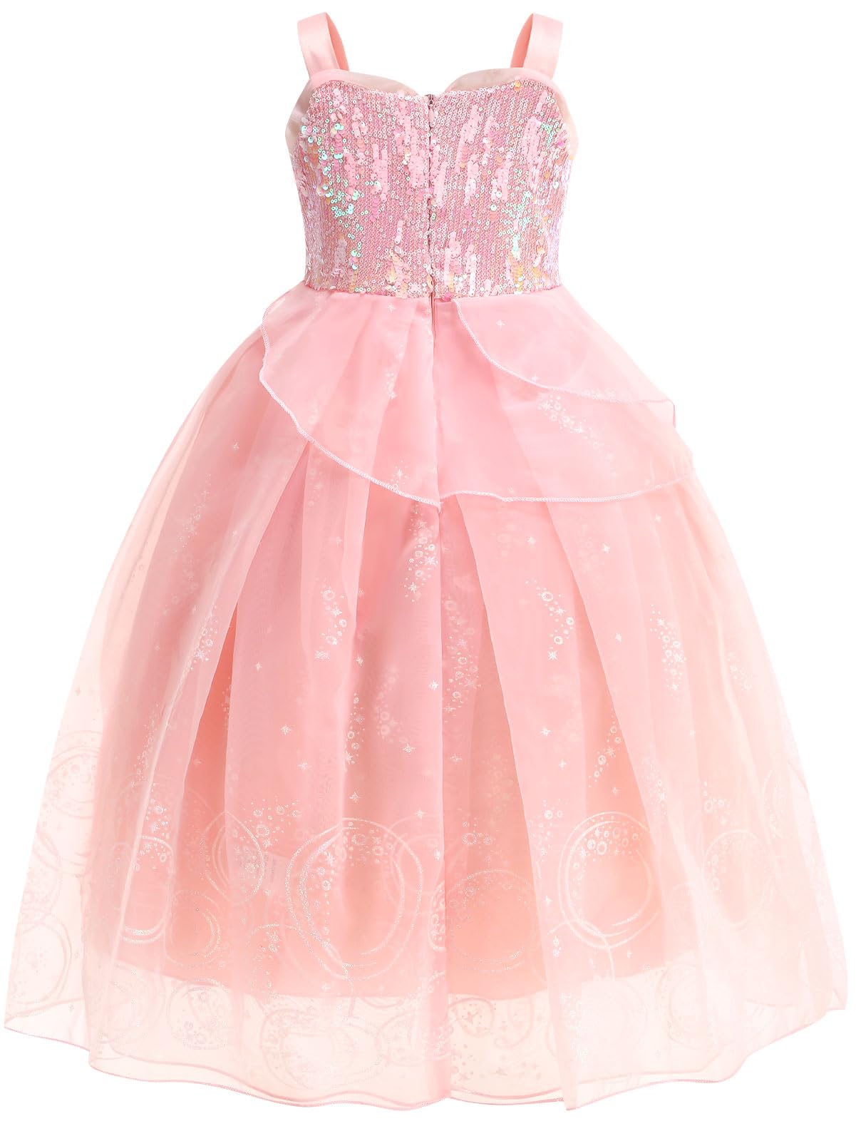 ODESABO Pink Witch Costume for Girls with Crown and Wand Halloween Costume for Kids The Good Witches Princess Dress Up (7-8 Years)