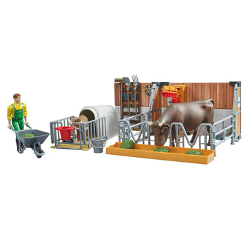 Bruder 62611 Bworld Cow And Calf Barn With Farmer
