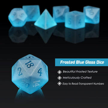 Glass DND Dice, DNDND 7 Piece Dark Blue Glass Dice Set with Great Gift Box for Dungeons and Dragon DND Tabletop Game (Blue)