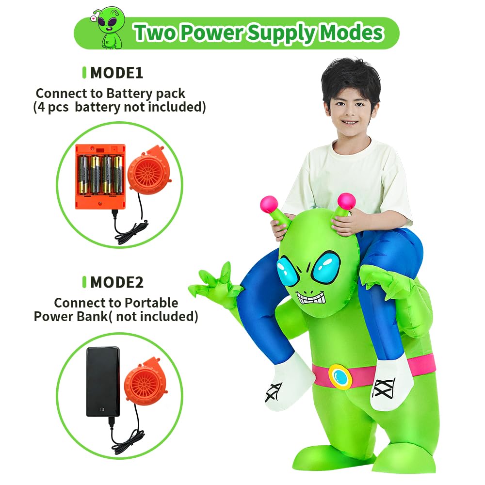 Jurosaica Inflatable Alien Costume For Kids/Teens,Funny Blow Up Riding Alien Costume,Halloween Alien Abduction Inflatable Costum