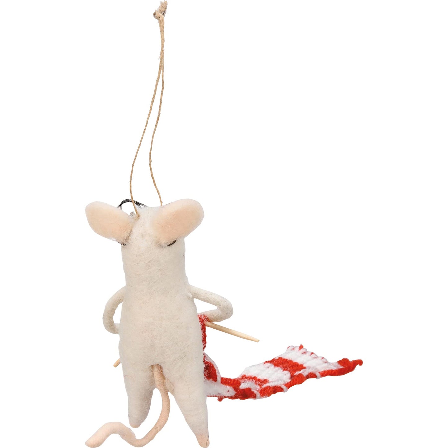 Primitives by Kathy Collectible Critter - Knitting Mouse Featuring a Mouse Wearing Glasses Knitting a red/White Scarf. Coordinat