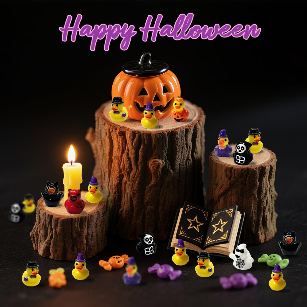 AWEELON Miniature Resin Ducks - 56 Pcs Halloween Party Favors, Multicolor, Model 312