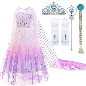 Sototoo Elsa Costume Long Sleeves Princess Dress Queen White Costume Cosplay Dress Up With Accessories Halloween (K25,5-6Years)