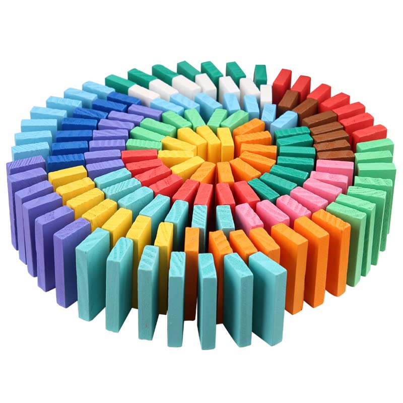 Pulsbery Wooden Domino Building Blocks  100Pcs, Multicolor Educational Stacking Counting Adding Subtracting Multiplication Buil