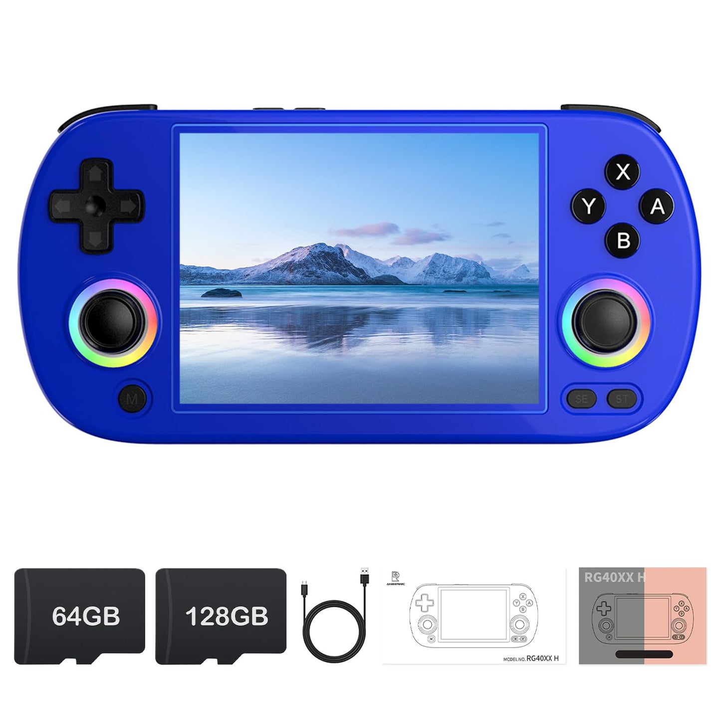 HANHIBR RG40XX H Retro Handheld Game Console, 64G+128G, 4.0" IPS Screen, Blue, Portable Gaming with 10000+ Built-in Games