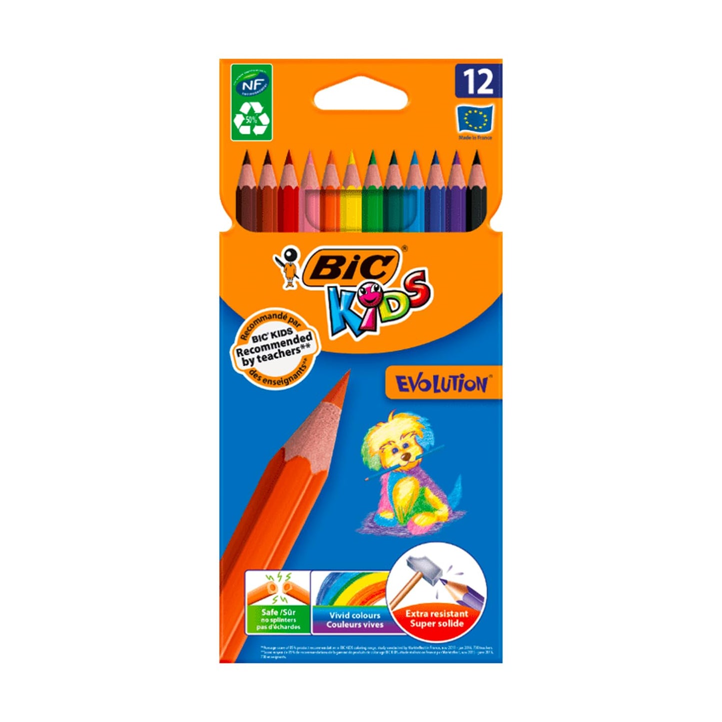 Bic Kids Evolution ECOlutions Colouring Pencils, Assorted Colours, Eco-Friendly, 70 g,12 Count (Pack of 1)