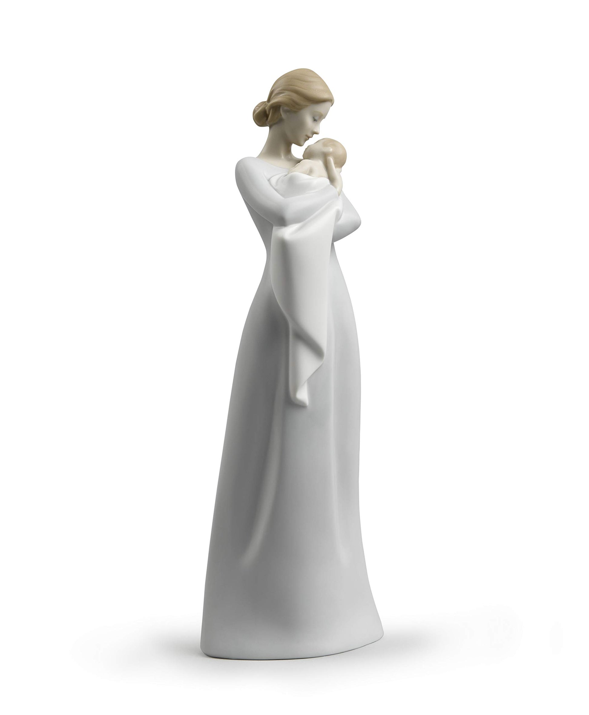 Lladro Mother Figure A Mother'S Embrace In Matte Satin Green Porcelain. Decorative Figure Of A Woman And Her Baby In Arms.