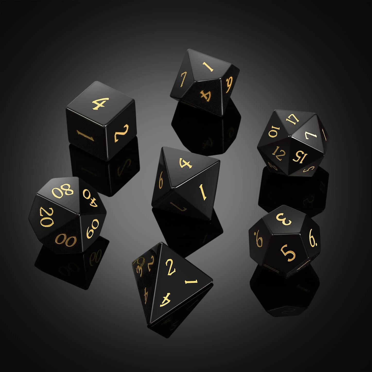 Obsidian Dice D&D,Dndnd Full Set Gemstone Dice Set With Grogeous Gift Case For Dungeons And Dragon And Tabletop Game (Obsidian)