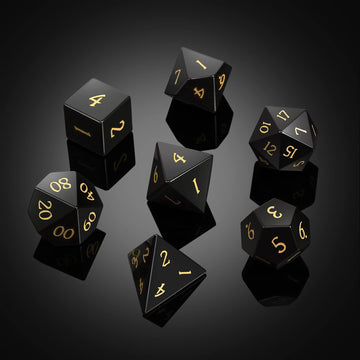 Obsidian Dice D&D,Dndnd Full Set Gemstone Dice Set With Grogeous Gift Case For Dungeons And Dragon And Tabletop Game (Obsidian)
