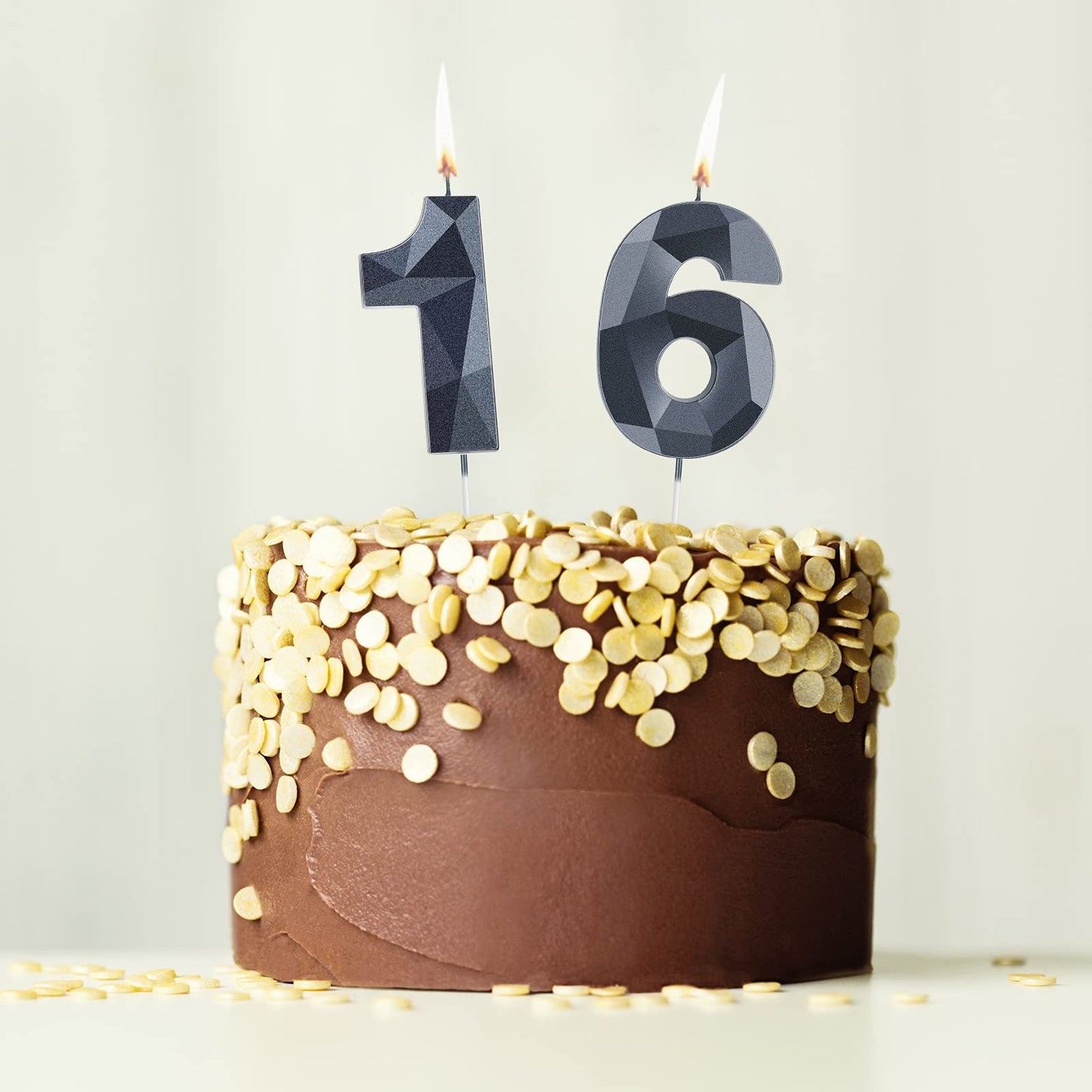 16th Birthday Candles Happy 16th Birthday Cake Toppers 3D Diamond Shape Number Candles Cake Topper Numeral Candles for Party Dec