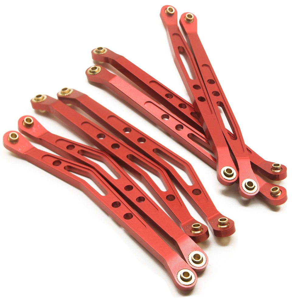 8 Pcs Aluminum Linkage Rod Arm Set/Upper and Lower Suspension Links Set of 8 for 1/10 Axial Wraith 90018 RC Truck (Red, Type B)