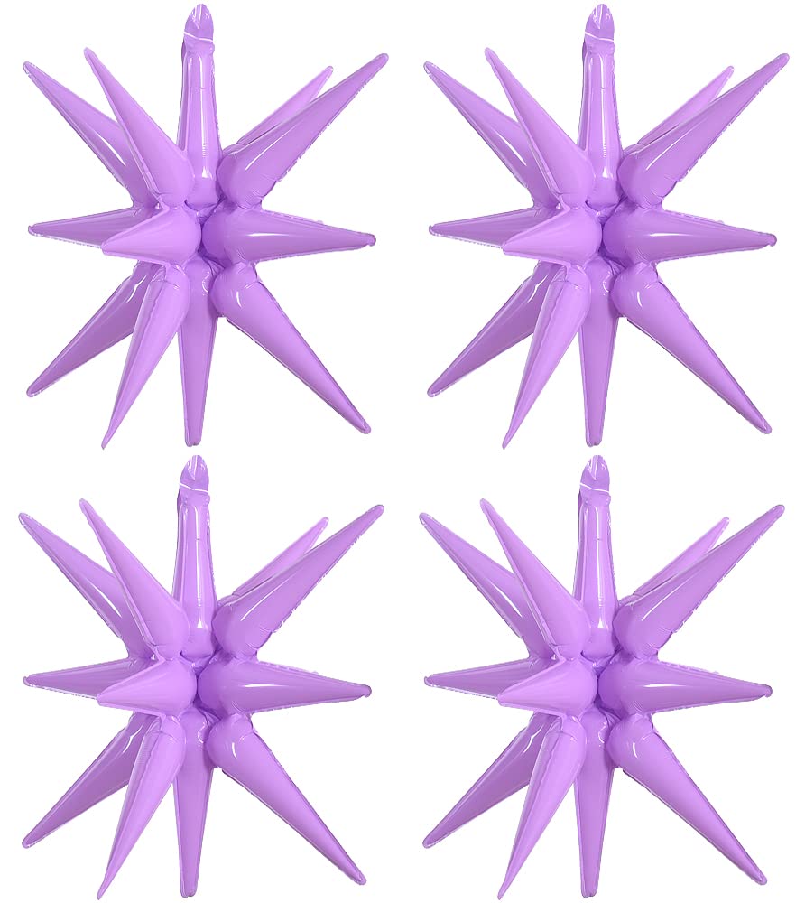 Toniful 4 Pcs 22Inch 4D Light Purple Explosion Star Mylar Balloons 14Point Star Balloons For Party Backdrop Christmas,New Year B