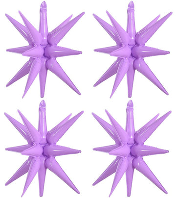 Toniful 4 Pcs 22Inch 4D Light Purple Explosion Star Mylar Balloons 14Point Star Balloons For Party Backdrop Christmas,New Year B