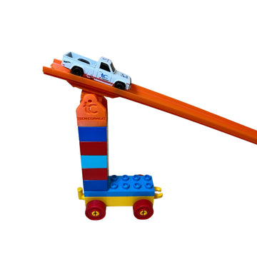 Duplo Lego To Hot Wheels Connector With Hinge (4 Pack) (Blue)