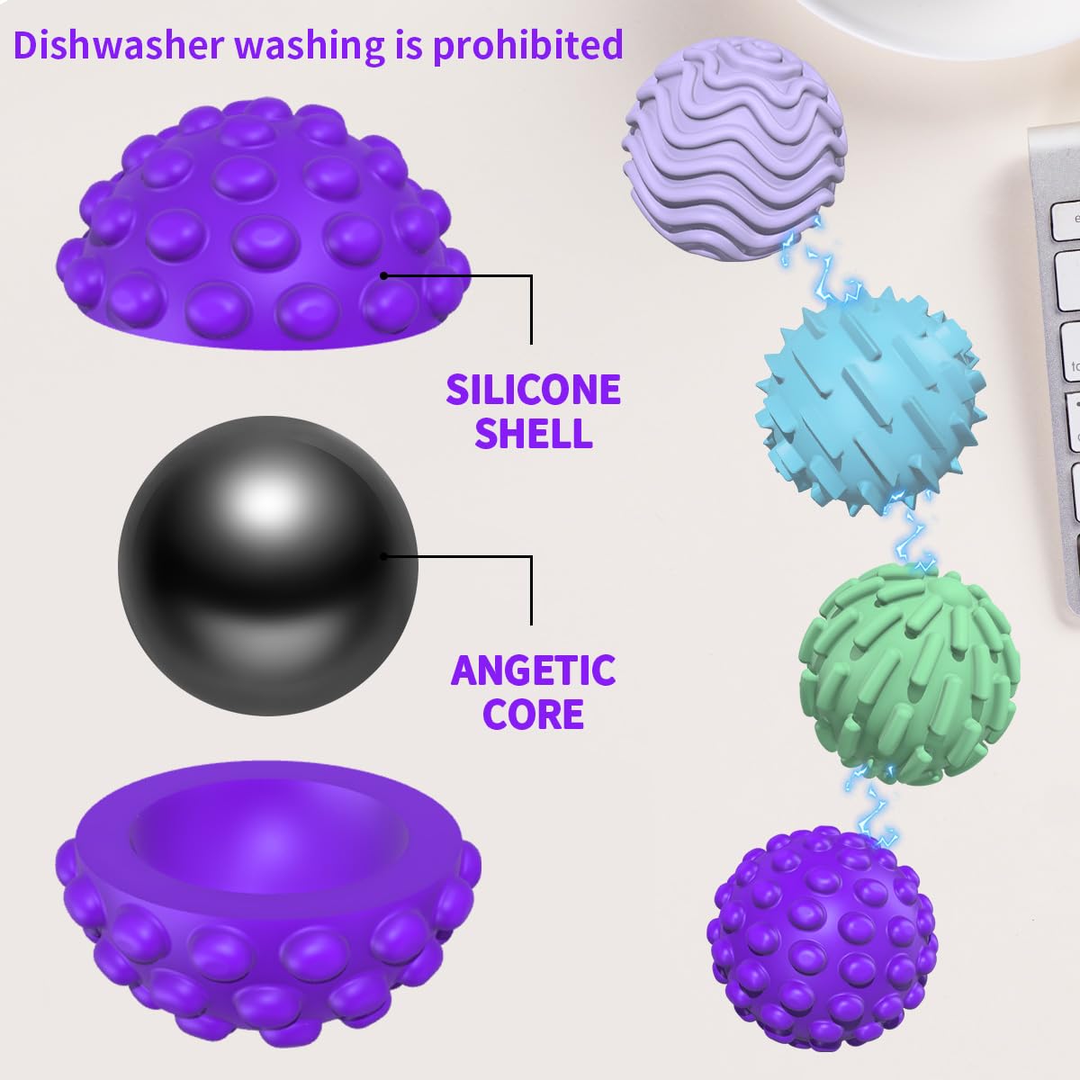 Mity Rain 12Pcs Fidget Toys - Magnetic Attraction Stress Balls With Silicone Shell For Adults - To Calm Restless Hands And Anxious Mind, Silicone Roller Magnet Balls Sensory Adults