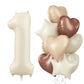 40 Inch Cream 1 Balloon Decor, Beige Tan Brown Heart Balloons, Foil Neutral Nude Sand White Helium Star Number 1 Balloons For Gi