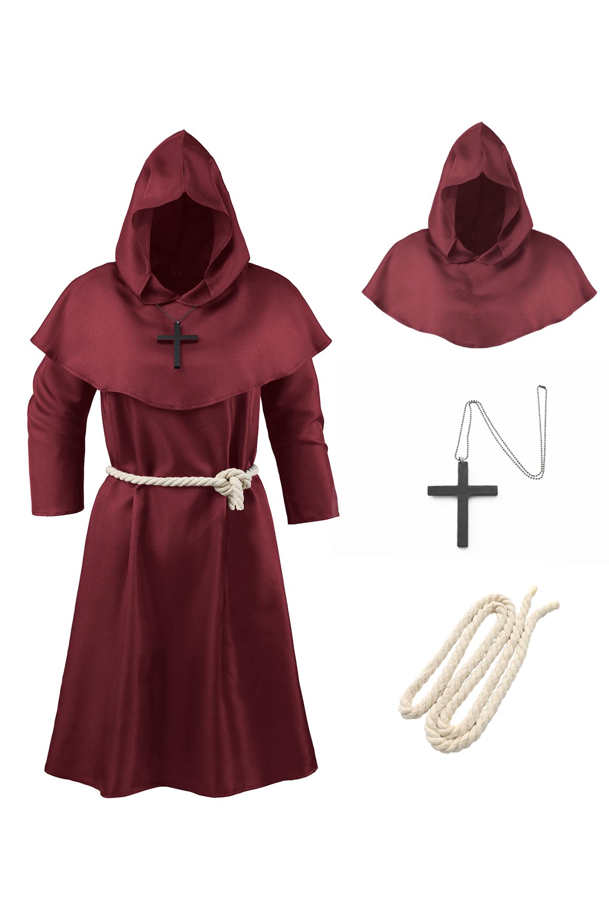 Kids Friar Medieval Hooded Monk Renaissance Priest Robe Cloak Halloween Costume for Kids