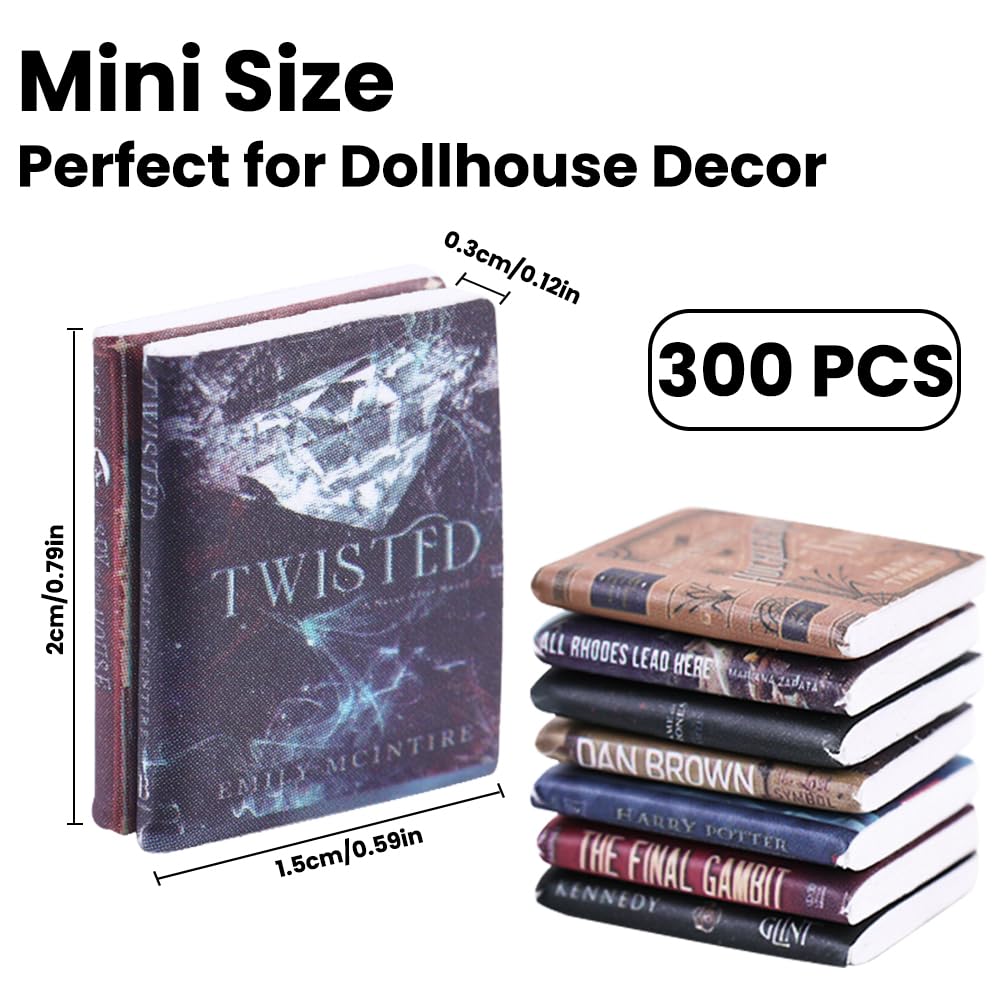 Diydec 300Pcs Mini Books Miniatures Dollhouse Books For Anxiety Bookshelf Tiny Plastic Books For Dollhouse Decor Accessories Diy