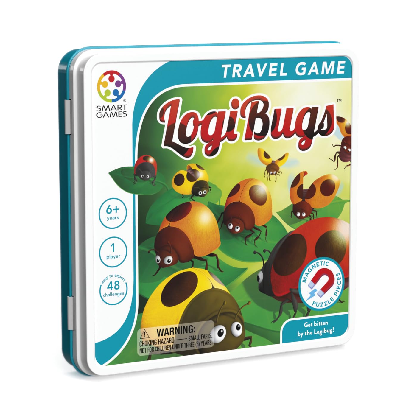 SmartGames LogiBugs Metal Box Magnetic Travel Game with 48 Challenges for Ages 6 - mature-themed