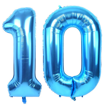 Toniful 40 Inch Blue Large Numbers Balloon Birthday Party Decorations, Foil Mylar Big Number Balloon Digital 10 For 10Th Birthda