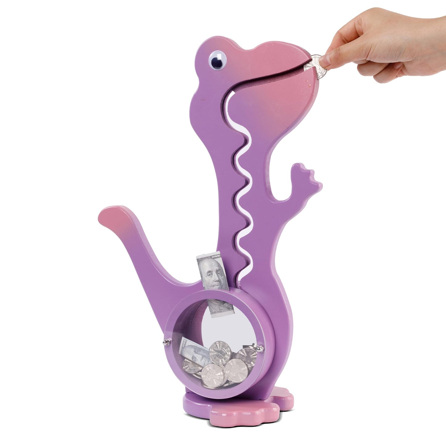 squacco Dinosaur Piggy Bank Boalord for Girls Boys Kids Big Animal Personalized Wooden Coin Bank Money Saving Box for Children mature-themed Best Toy Gift(Dino -Purple)