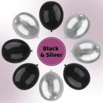 Black And Silver Balloons Arch Garland Kit, 134Pcs Metallic Chrome Silver And Black Balloons With Different Size For Birthday, G