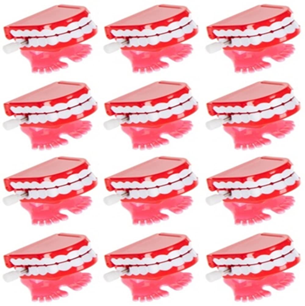 HAPPY DEALS Wind Up Chatter Teeth - 12 Pack, 1.75" Red Plastic Walking Toys, Model JT012
