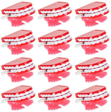 HAPPY DEALS Wind Up Chatter Teeth - 12 Pack, 1.75" Red Plastic Walking Toys, Model JT012